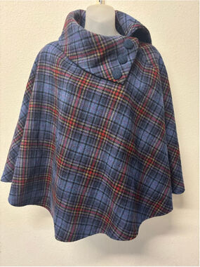Mucros Weavers Plaid Wool Walking Cape One Size Purple Blue Red